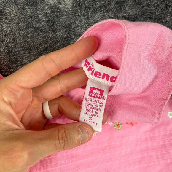 Vtg Just Friends Pink Embroidered Floral Sleeveless Dress Girls 5 Button Back - Picture 3 of 9